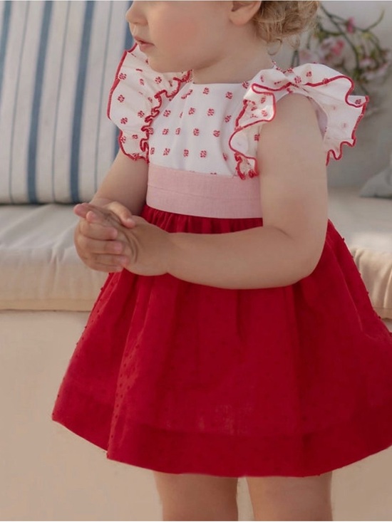 Miranda Other - Red and White Ruffle Sleeve Kids Dress